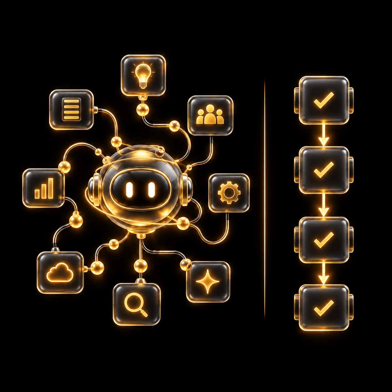 Connected nodes comparing agentic and rules-based systems