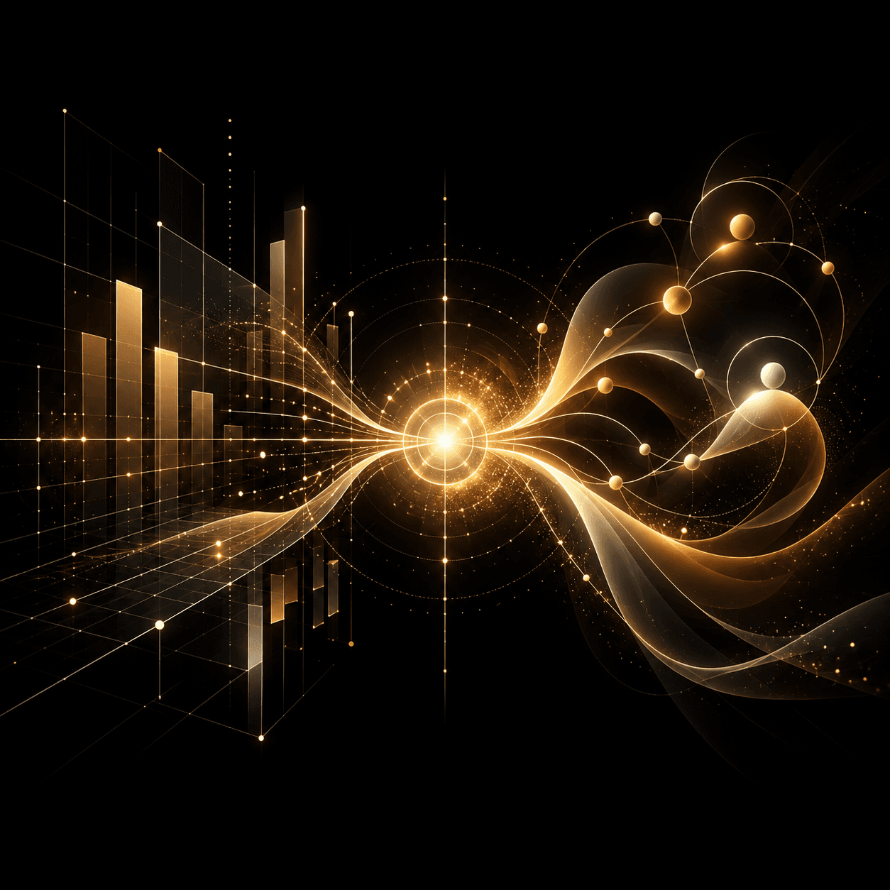 A glowing network of light representing connected business and human value