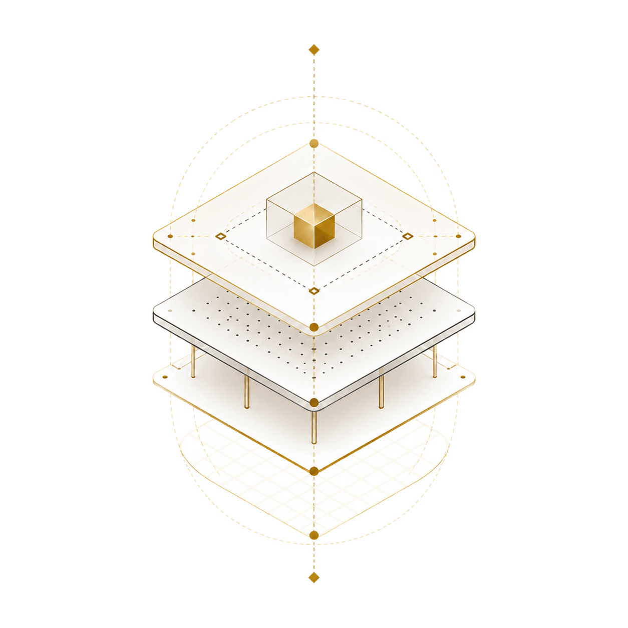 An exploded gold architecture stack