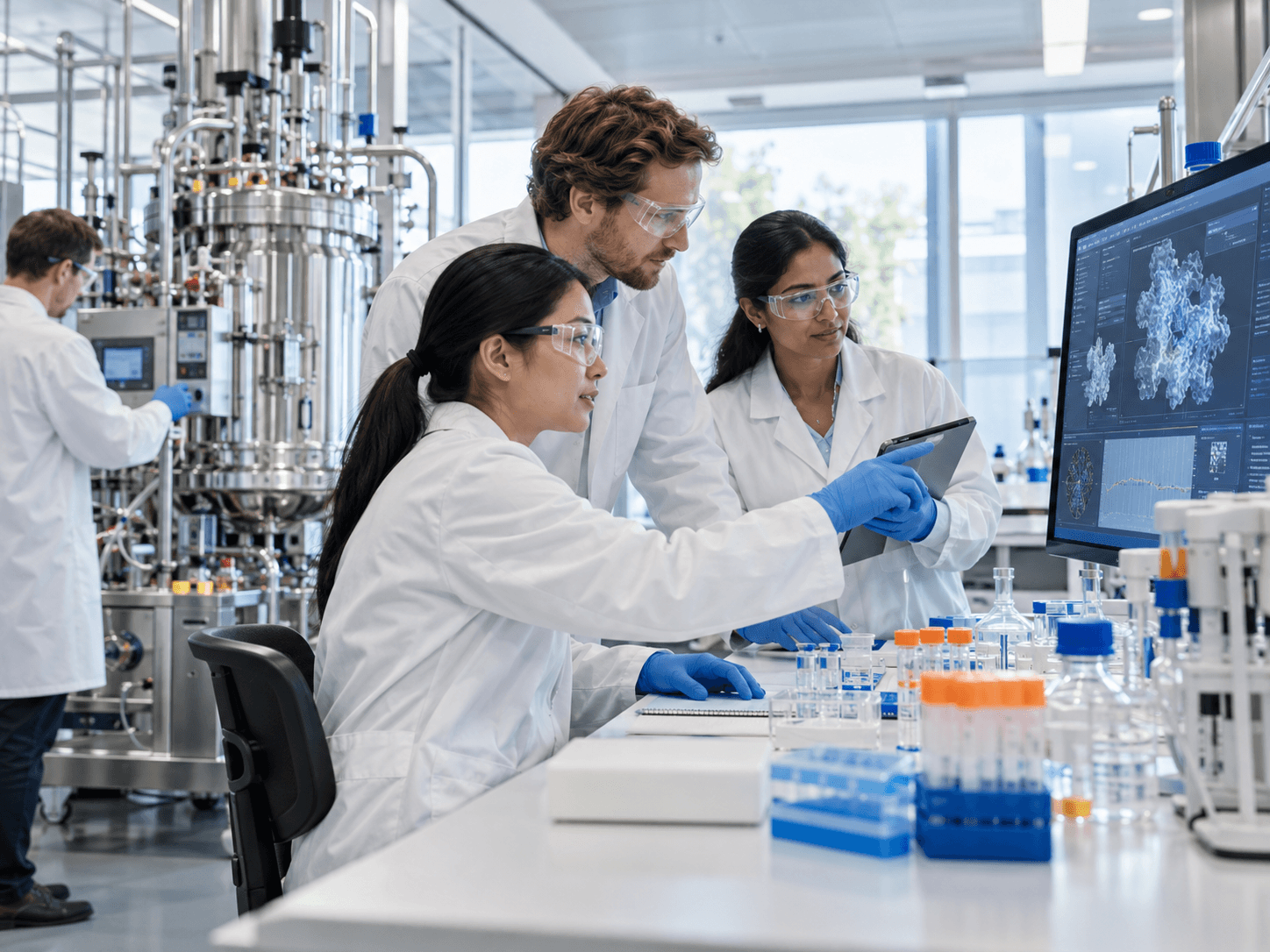 Scientists collaborating in a laboratory