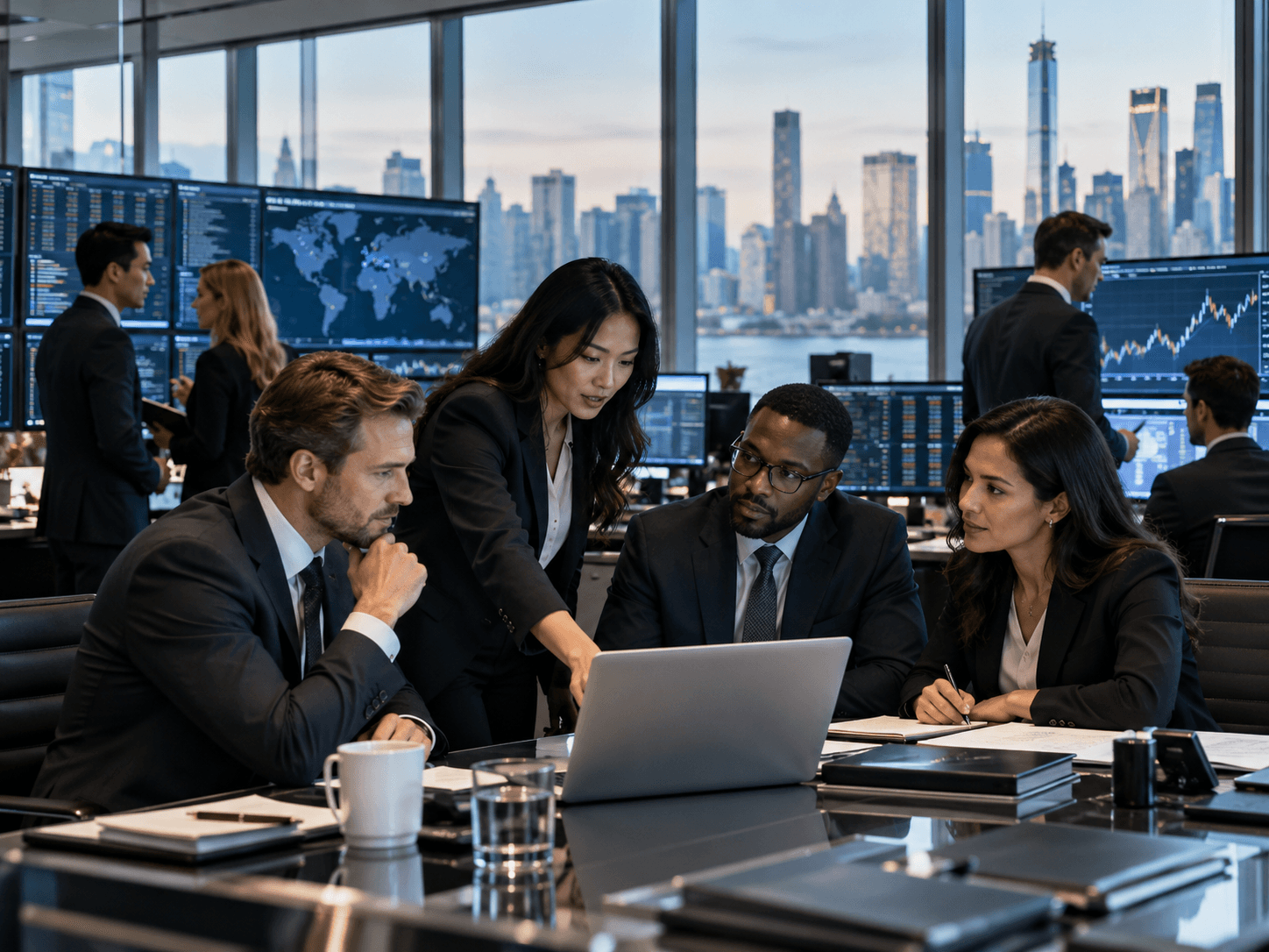 Analysts working across a trading floor