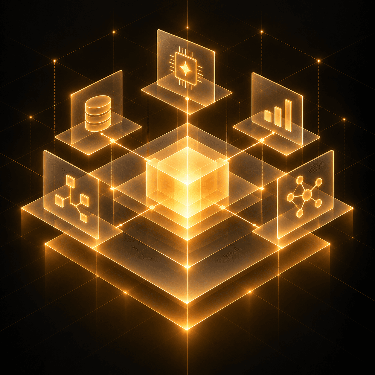 A glowing gold data lattice