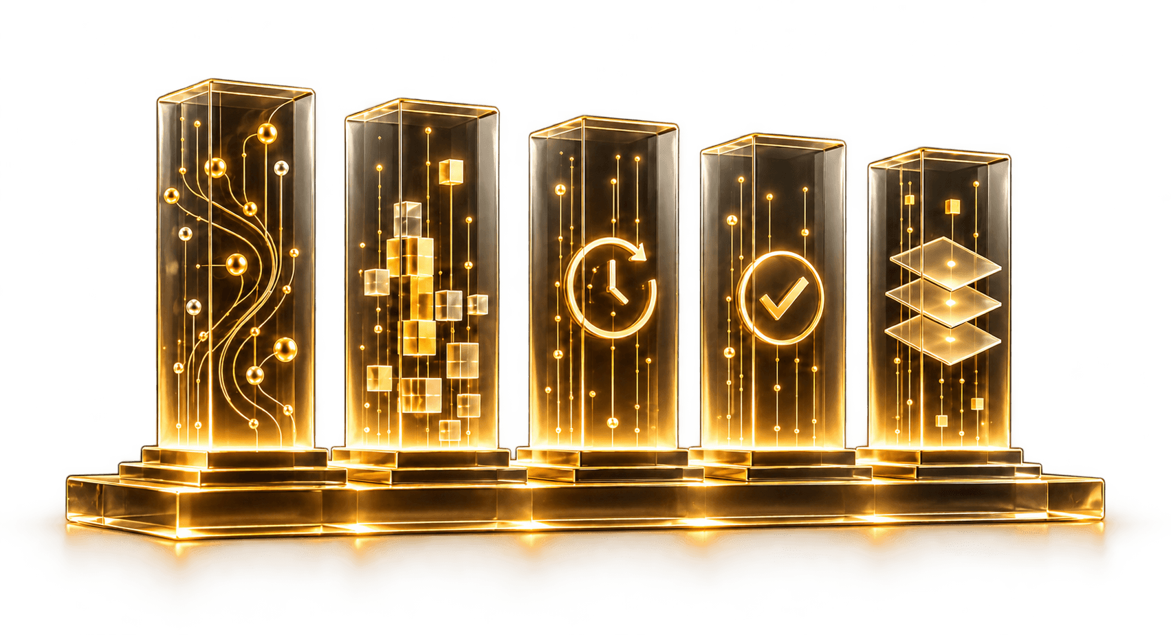 Five gold pillars representing data observability