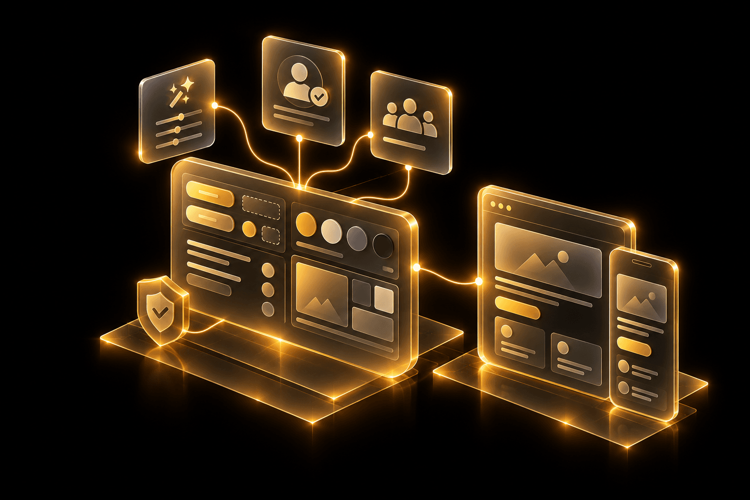 Golden interface panels representing AI-enabled design at scale