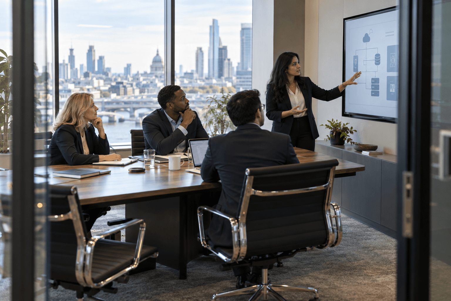 Colleagues reviewing work together at a desk