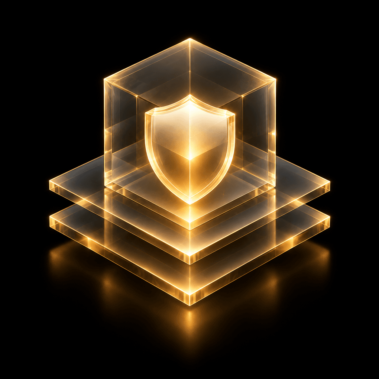 Shield of stacked gold blocks representing AI governance